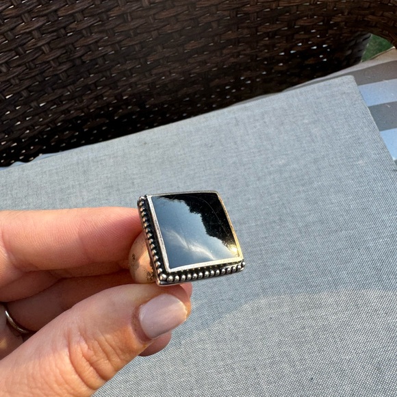 EXEX by Claudia Agudelo 925 Sterling Silver Bold Ring with Square Onyx - Picture 3 of 13